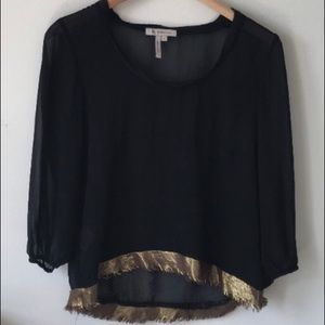 BCBGeneration Black with Gold Accent Sheer Top